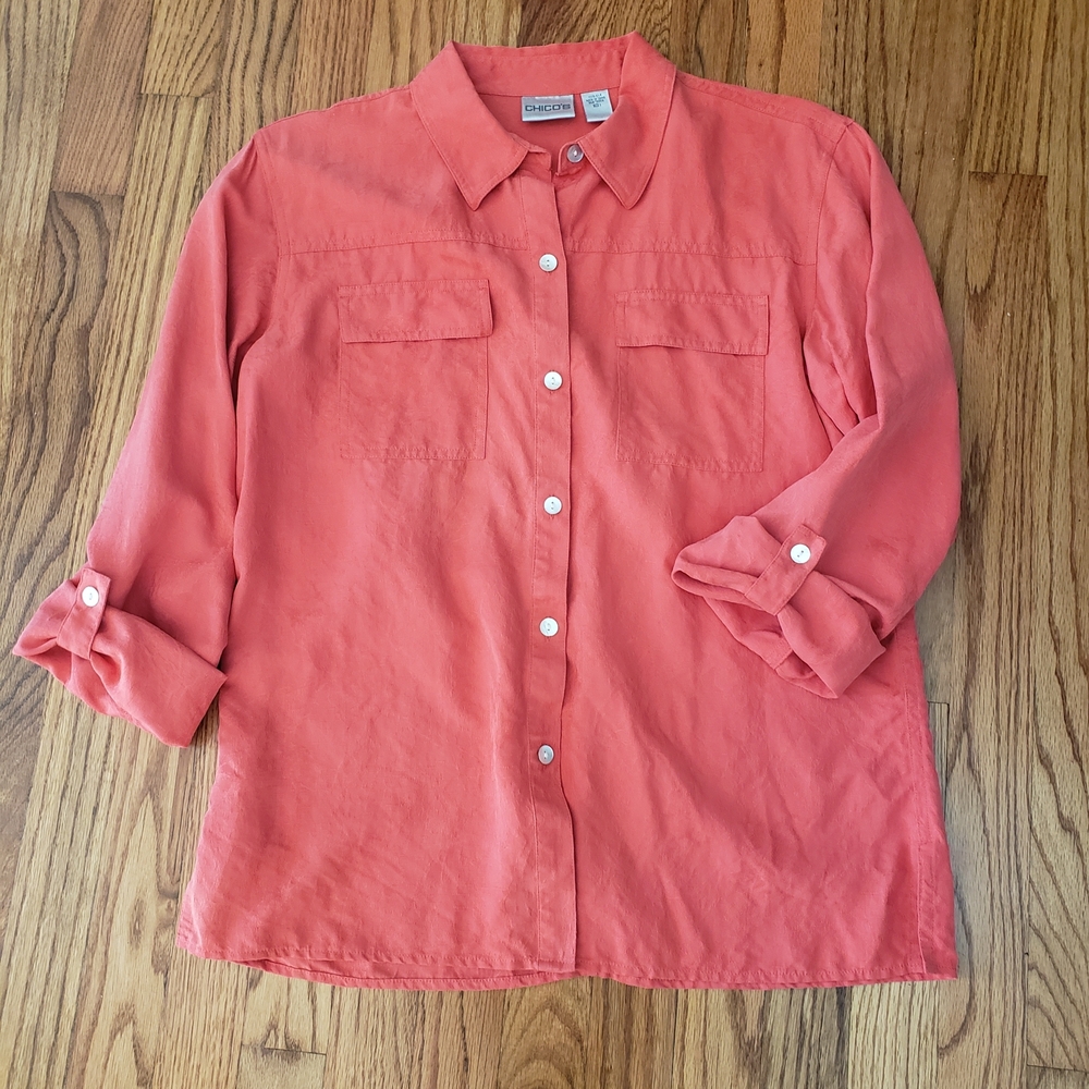 Chico's Coral Button-Down Blouse Size: M (Chico's 1)